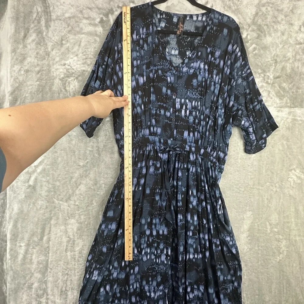 Melissa McCarthy Seven7 Dress Women's 1X Blue Black Abstract Print Dolman Tie